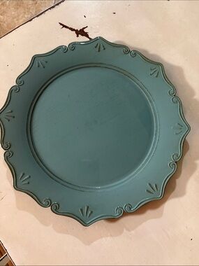 Kirklands Teal Decorative Scalloped Charger